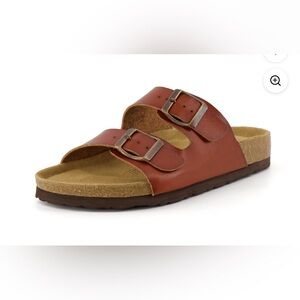 Women's Brown Leather Sandals with Buckle Straps